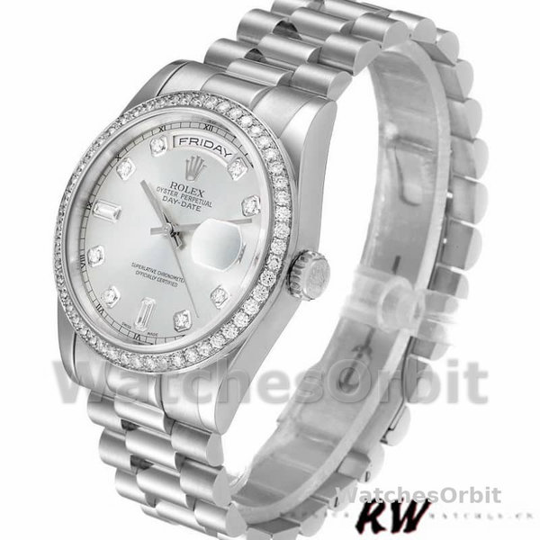 Rolex Day Date 118346 Silver Dial Diamond 36mm Unisex Replica Watch