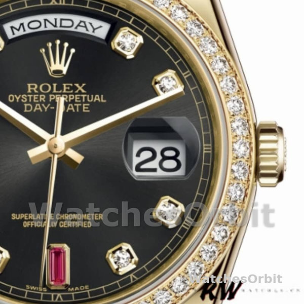 Rolex Day Date 118348 Black Diamond Dial 36mm Unisex Replica Watch
