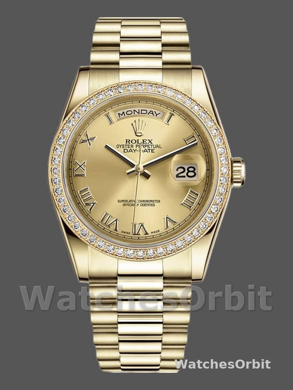 Rolex Day Date 118348 Champagne dial Yellow Gold 36mm Unisex Replica Watch