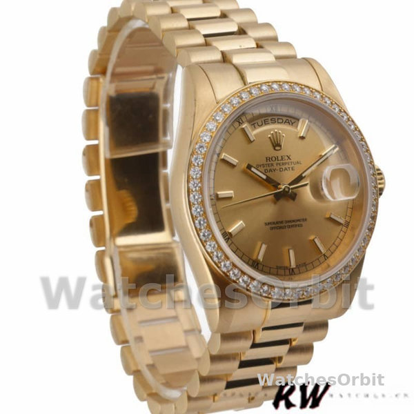 Rolex Day Date 118348 Champagne Index Dial Yellow Gold 36mm Unisex Replica Watch