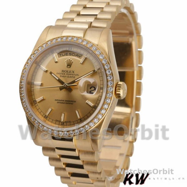 Rolex Day Date 118348 Champagne Index Dial Yellow Gold 36mm Unisex Replica Watch
