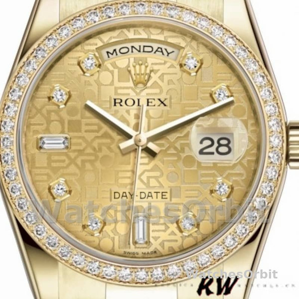 Rolex Day Date 118348 Champagne Jubilee Diamond Dial Yellow Gold 36mm Unisex Replica Watch