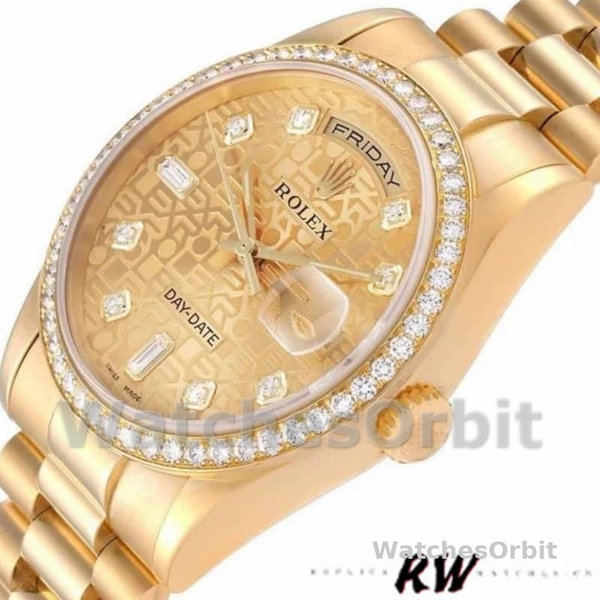 Rolex Day Date 118348 Champagne Jubilee Diamond Dial Yellow Gold 36mm Unisex Replica Watch