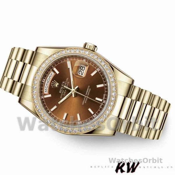 Rolex Day Date 118348 Chocolate Brown Dial Yellow Gold 36mm Unisex Replica Watch