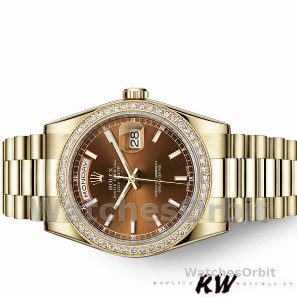 Rolex Day Date 118348 Chocolate Brown Dial Yellow Gold 36mm Unisex Replica Watch