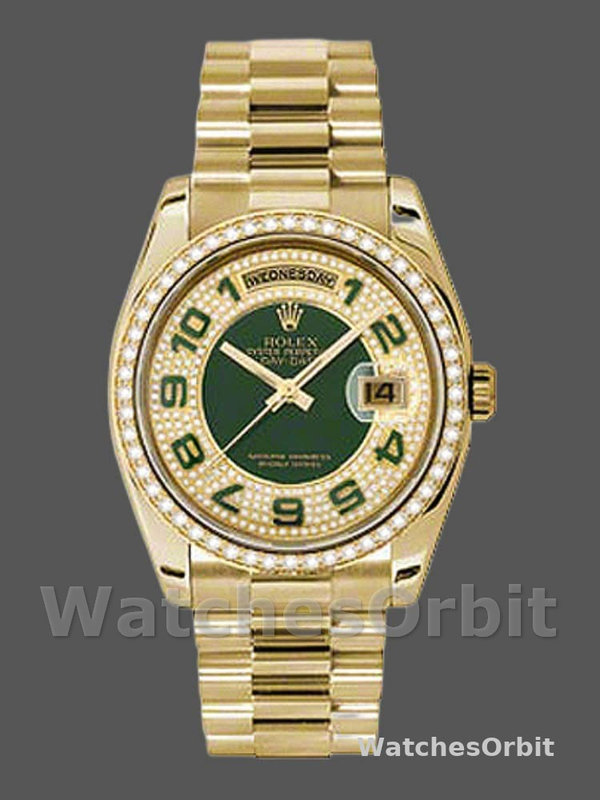 Rolex Day Date 118348 Green Diamond Dial Yellow Gold 36mm Unisex Replica Watch