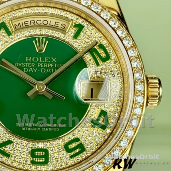 Rolex Day Date 118348 Green Diamond Dial Yellow Gold 36mm Unisex Replica Watch