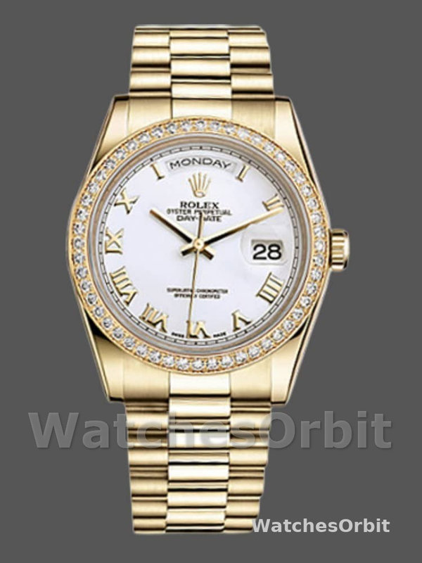 Rolex Day-Date 118348 White Roman Numeral Dial 36mm Unisex Replica Watch