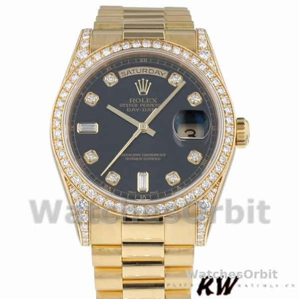 Rolex Day-Date 118388 Black Diamond Dial 36mm Unisex Replica Watch