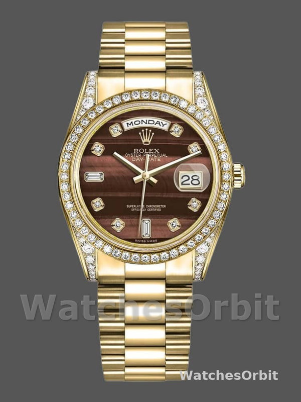 Rolex Day-Date 118388 Bull's Eye Brown Dial 36mm Unisex Replica Watch
