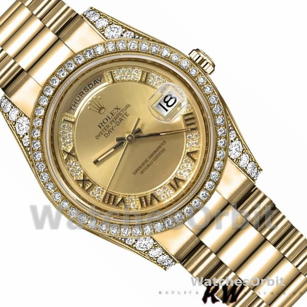 Rolex Day-Date 118388 Champagne Diamond Dial Yellow Gold 36MM Unisex Replica Watch