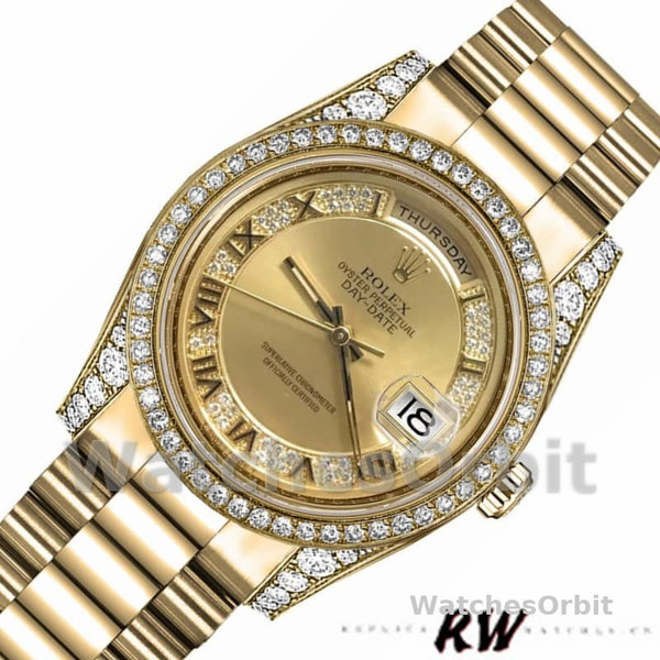 Rolex Day-Date 118388 Champagne Diamond Dial Yellow Gold 36MM Unisex Replica Watch