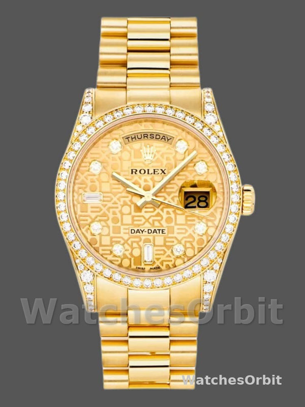 Rolex Day-Date 118388 Champagne Jubilee Diamond Dial Yellow Gold 36MM Unisex Replica Watch