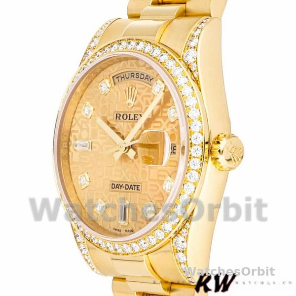 Rolex Day-Date 118388 Champagne Jubilee Diamond Dial Yellow Gold 36MM Unisex Replica Watch