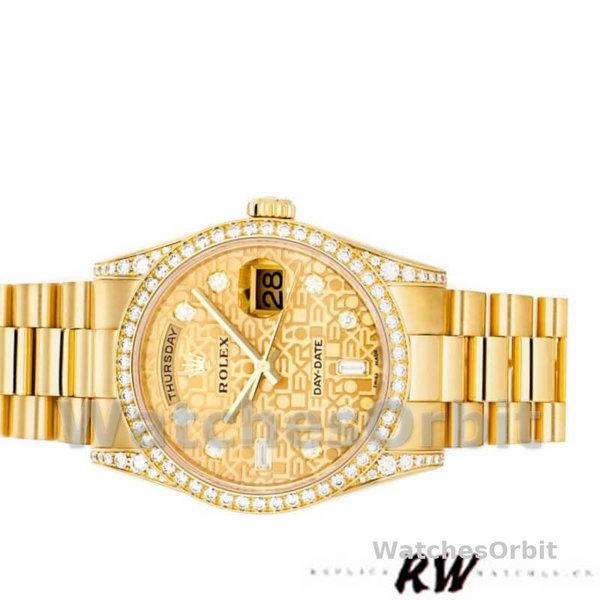 Rolex Day-Date 118388 Champagne Jubilee Diamond Dial Yellow Gold 36MM Unisex Replica Watch