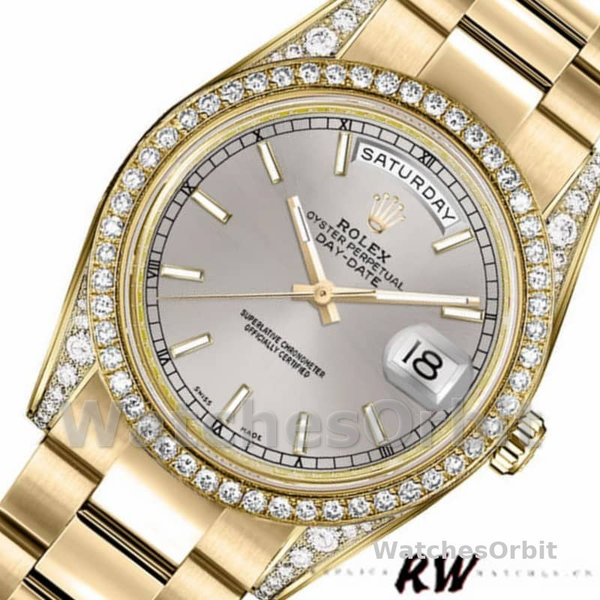 Rolex Day-Date 118388 Diamond Bezel Silver Index Dial 36MM Unisex Replica Watch