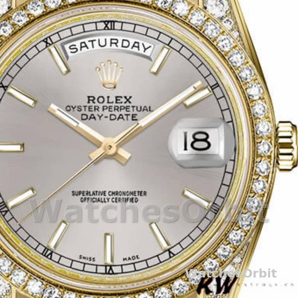 Rolex Day-Date 118388 Diamond Bezel Silver Index Dial 36MM Unisex Replica Watch