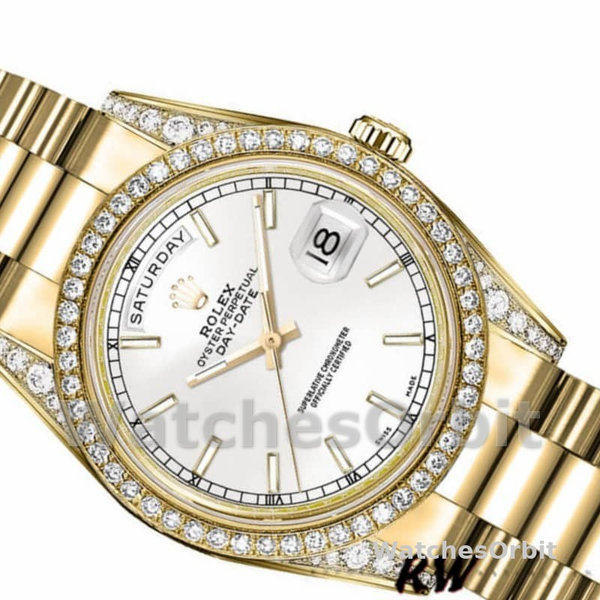 Rolex Day-Date 118388 Diamond Bezel White Dial 36MM Unisex Replica Watch