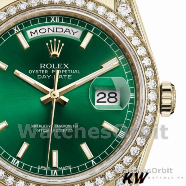 Rolex Day-Date 118388 Diamond Dezel Green Index Dial 36MM Unisex Replica Watch