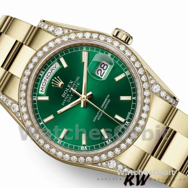 Rolex Day-Date 118388 Diamond Dezel Green Index Dial 36MM Unisex Replica Watch