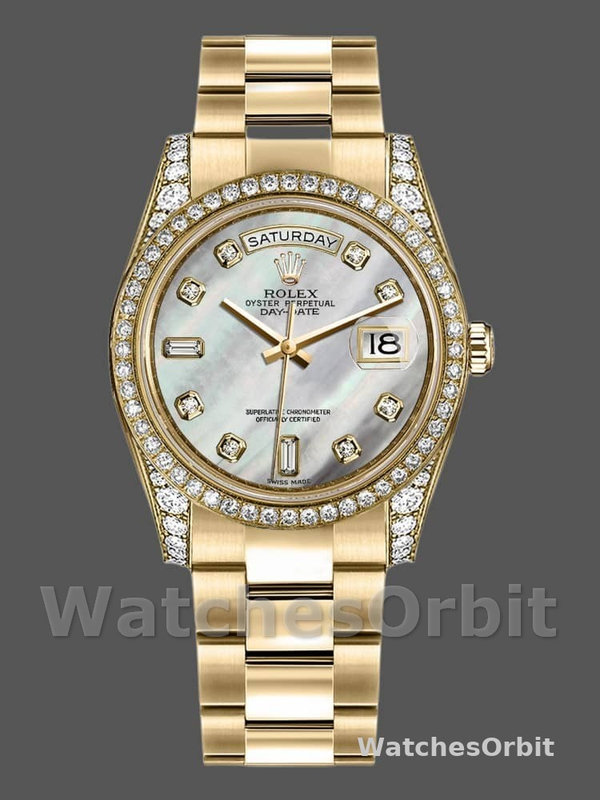 Rolex Day-Date 118388 White MOP Diamond Dial 36MM Unisex Replica Watch