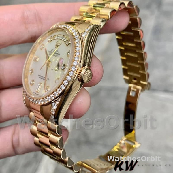 Rolex Day-Date 118388 White Mother-Of-Pearl Diamond Dial 36MM Unisex Replica Watch