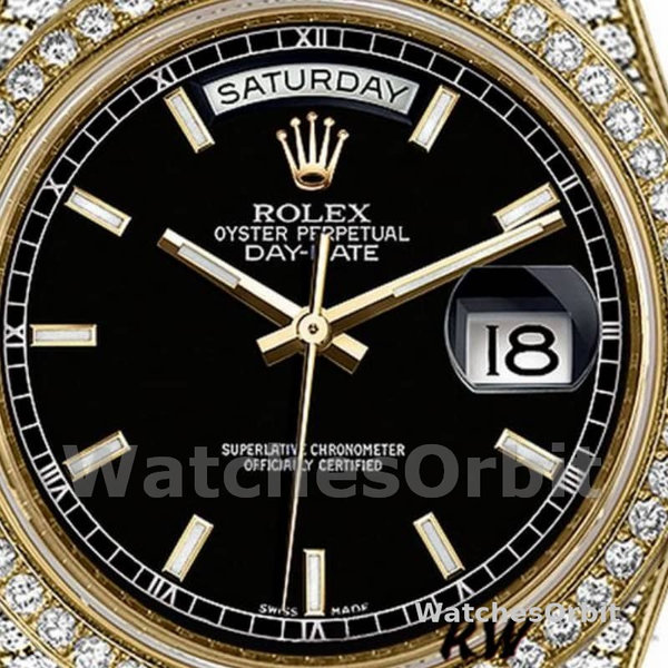 Rolex Day-Date 118388 Yellow Gold Black Index Dial 36mm Unisex Replica Watch