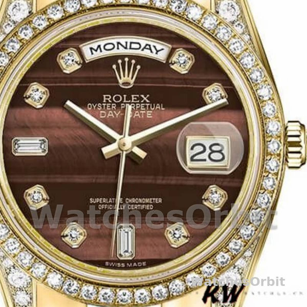 Rolex Day-Date 118388 Yellow Gold Bull's Eye Brown Dial 36mm Unisex Replica Watch