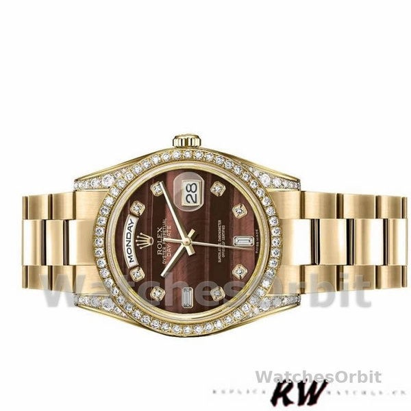 Rolex Day-Date 118388 Yellow Gold Bull's Eye Brown Dial 36mm Unisex Replica Watch