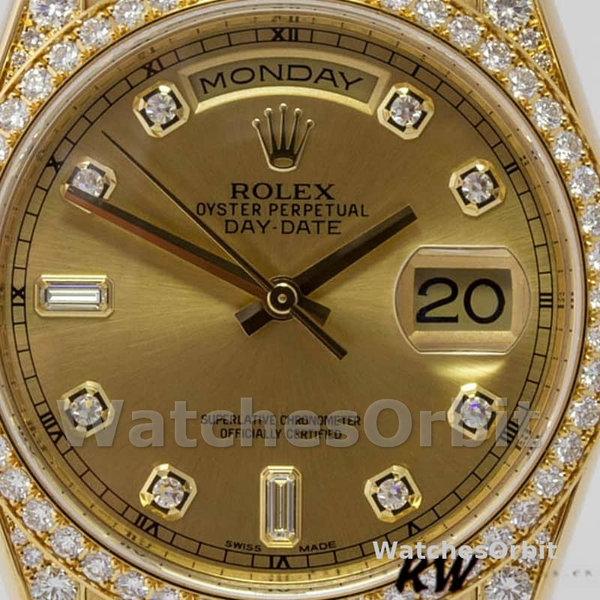 Rolex Day-Date 118388 Yellow Gold Champagne Dial 36MM Unisex Replica Watch