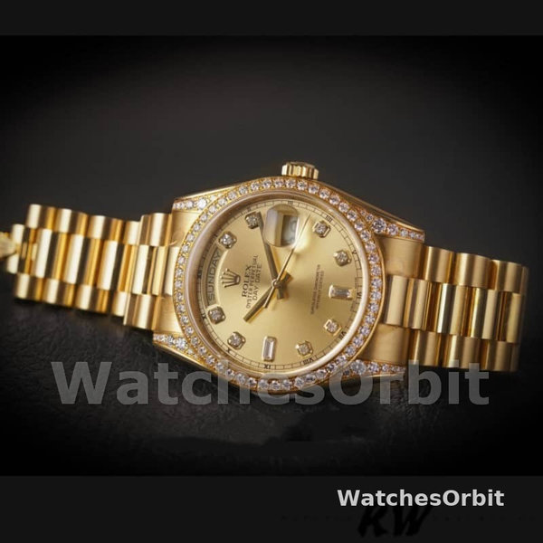 Rolex Day-Date 118388 Yellow Gold Champagne Dial 36MM Unisex Replica Watch