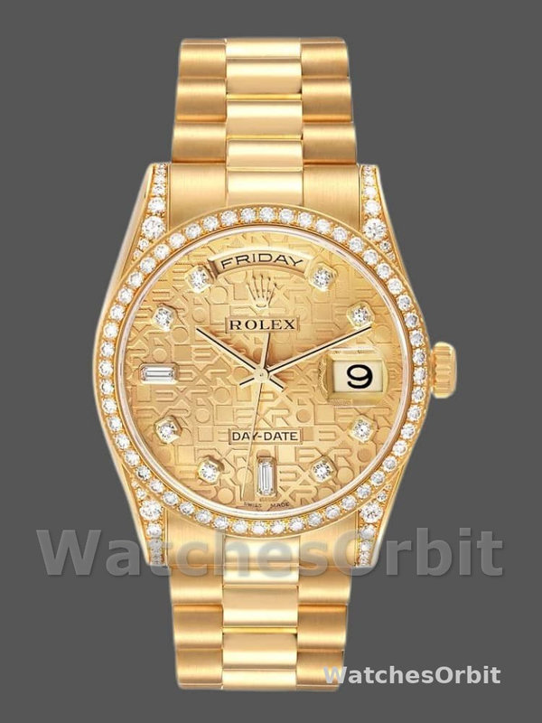 Rolex Day-Date 118388 Yellow Gold Champagne Diamond Dial 36MM Unisex Replica Watch