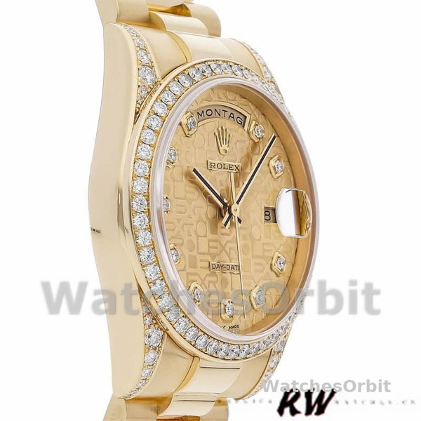 Rolex Day-Date 118388 Yellow Gold Champagne Diamond Dial 36MM Unisex Replica Watch