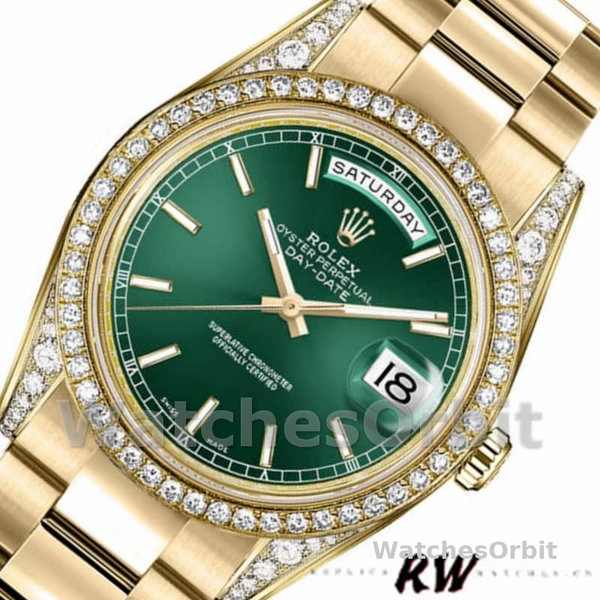 Rolex Day-Date 118388 Yellow Gold Green Index Dial 36MM Unisex Replica Watch