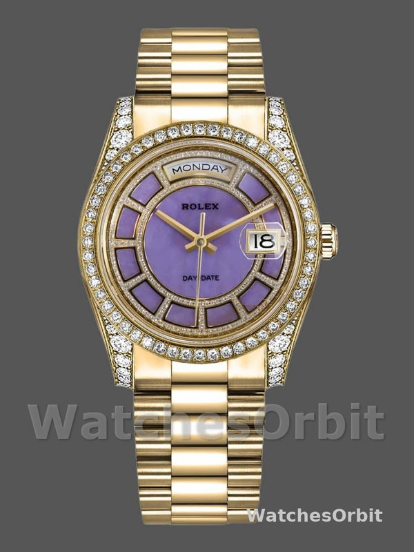 Rolex Day-Date 118388 Yellow Gold Lavender Purple Dial 36MM Unisex Replica Watch
