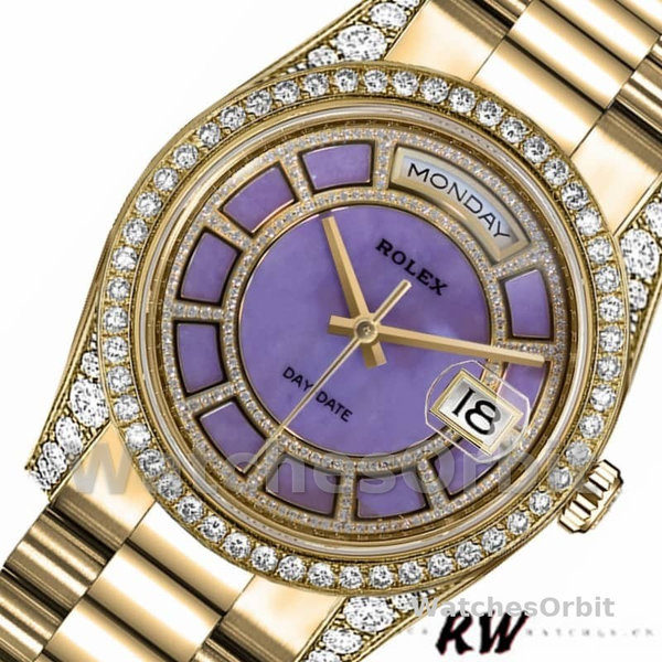 Rolex Day-Date 118388 Yellow Gold Lavender Purple Dial 36MM Unisex Replica Watch