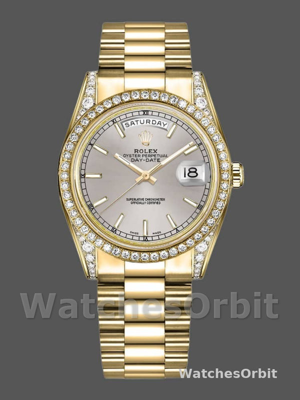 Rolex Day-Date 118388 Yellow Gold Silver Index Dial 36MM Unisex Replica Watch