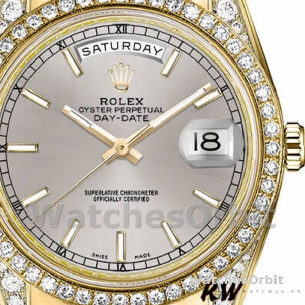 Rolex Day-Date 118388 Yellow Gold Silver Index Dial 36MM Unisex Replica Watch