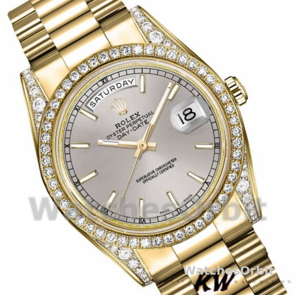 Rolex Day-Date 118388 Yellow Gold Silver Index Dial 36MM Unisex Replica Watch