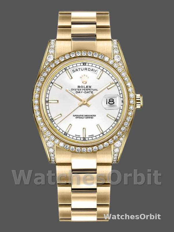 Rolex Day-Date 118388 Yellow Gold White Dial 36MM Unisex Replica Watch