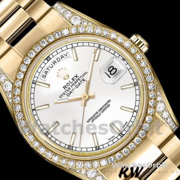 Rolex Day-Date 118388 Yellow Gold White Dial 36MM Unisex Replica Watch