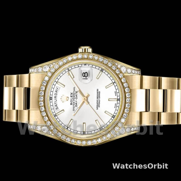 Rolex Day-Date 118388 Yellow Gold White Dial 36MM Unisex Replica Watch
