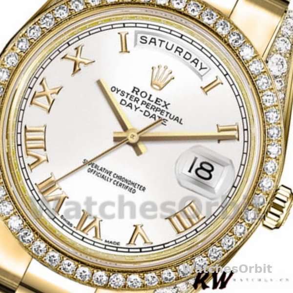 Rolex Day-Date 118388 Yellow Gold White Roman Numeral Dial 36MM Unisex Replica Watch