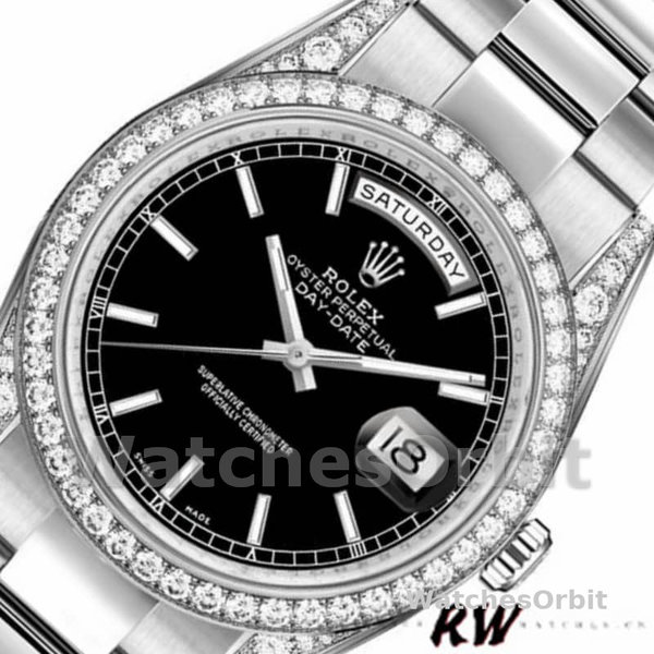 Rolex Day-Date 118389 Diamond Bezel Black Index Dial 36MM Unisex Replica Watch