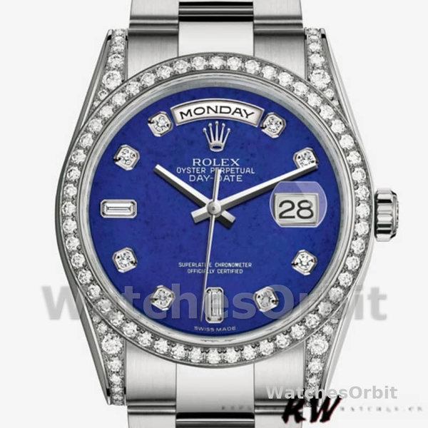 Rolex Day-Date 118389 Diamond Bezel Blue Dial 36MM Unisex Replica Watch