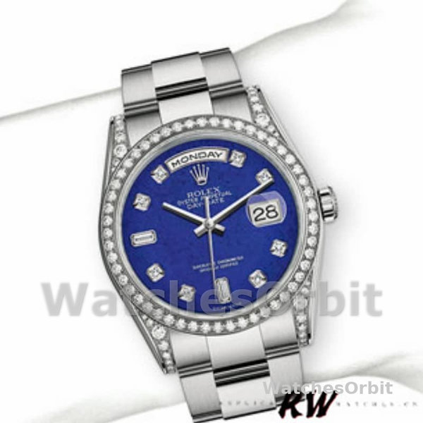 Rolex Day-Date 118389 Diamond Bezel Blue Dial 36MM Unisex Replica Watch