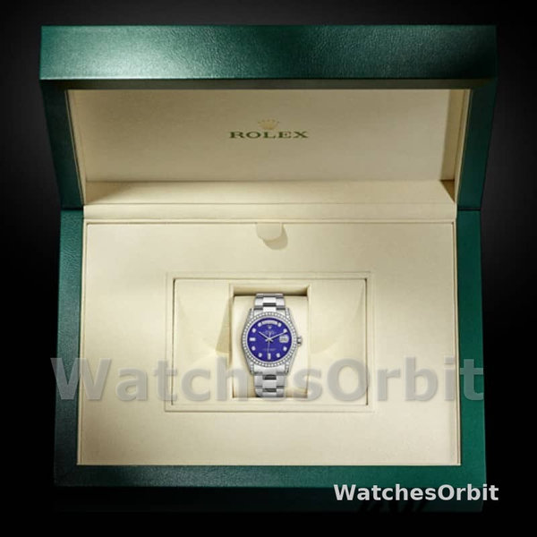 Rolex Day-Date 118389 Diamond Bezel Blue Dial 36MM Unisex Replica Watch