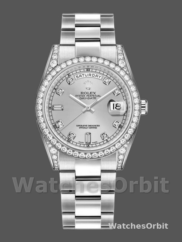 Rolex Day-Date 118389 Silver Diamond dial 36MM Unisex Replica Watch