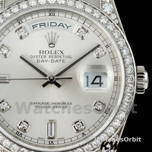 Rolex Day-Date 118389 Silver Diamond dial 36MM Unisex Replica Watch