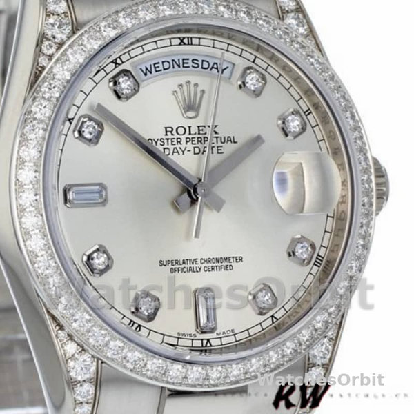 Rolex Day-Date 118389 Silver Diamond dial 36MM Unisex Replica Watch